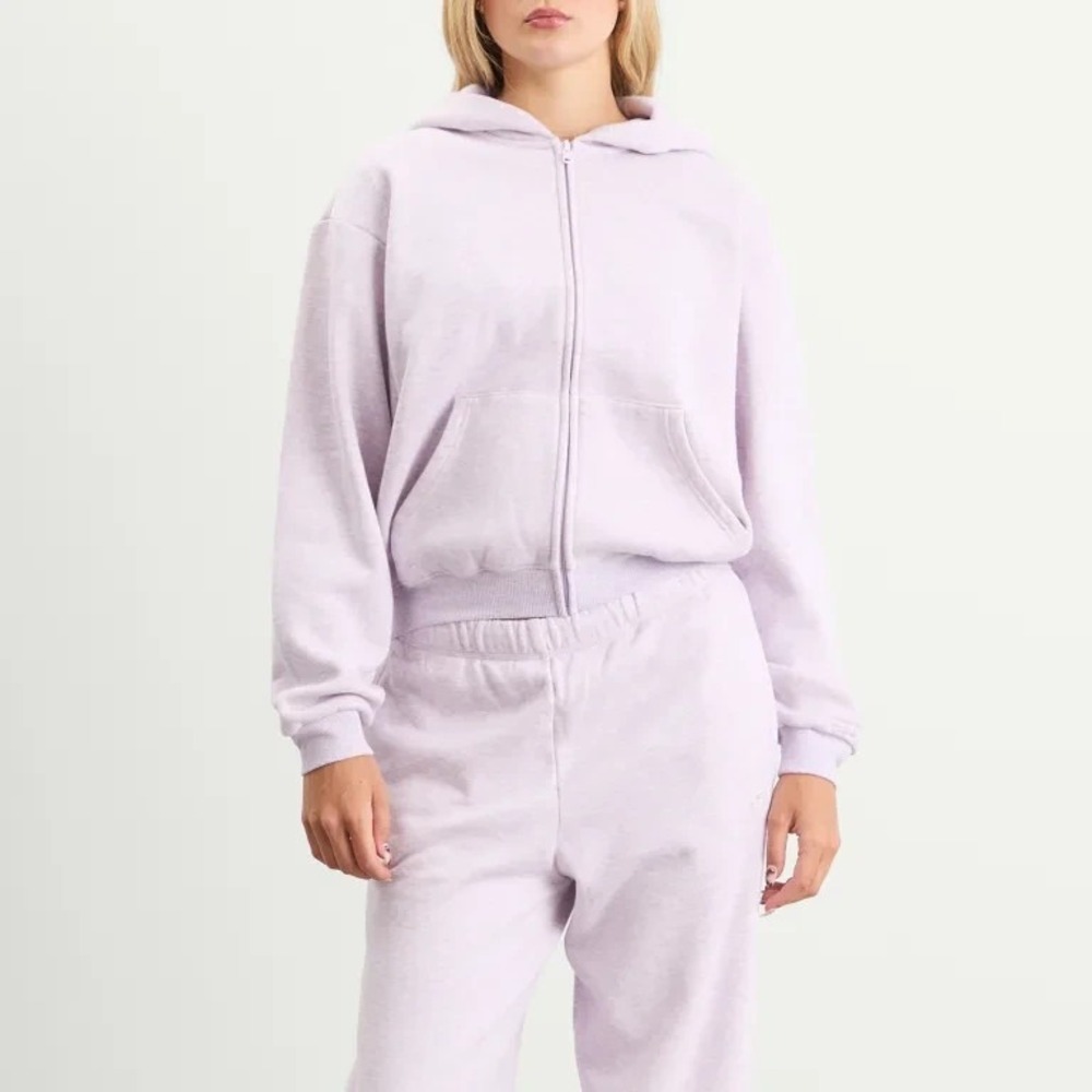 SKIMS Limited Edition Cotton Fleece Cropped Full Zip Up Hoodie Purple Heather M - Picture 5 of 16